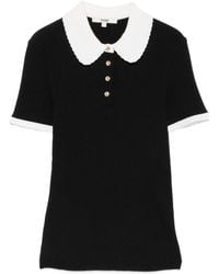 Maje - Contrast-Collar Ribbed Polo Top - Lyst