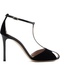 Emporio Armani - 95Mm Velvet T-Bar Sandals - Lyst