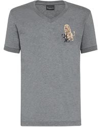 Billionaire - Lion-Embroidered V-Neck T-Shirt - Lyst