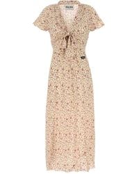 Miu Miu - Floral-Print Tie-Front Midi Dress - Lyst
