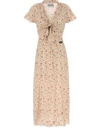 Miu Miu - Floral-Print Tie-Front Midi Dress - Lyst