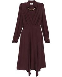 Elisabetta Franchi - Bordeaux Midi Dress With Deep V-Neck - Lyst