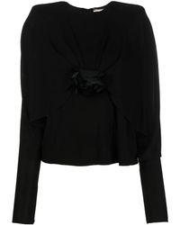 Saint Laurent - Flower Crepe Long-sleeve Top - Lyst