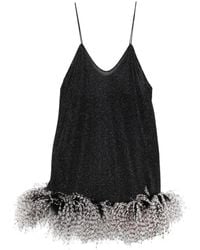 Oséree - Feather-Trim V-Neck Mini Dress - Lyst