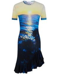 Rabanne - Sunset-Print Ruffled-Trim Mini Dress - Lyst