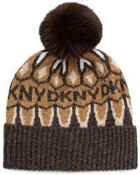 DKNY - Logo-Intarsia Pom-Pom Beanie Hat - Lyst