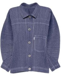 Pleats Please Issey Miyake - Denim-Effect Puff-Sleeve Jacket - Lyst