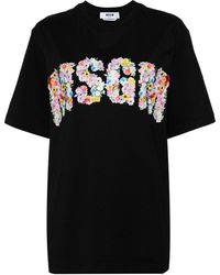 MSGM - Floral Logo-print T-shirt - Lyst