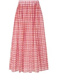 Max Mara - Check-Pattern Pleated Midi Skirt - Lyst