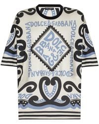 Dolce & Gabbana - T-Shirt aus Seide mit Marina-Print - Lyst