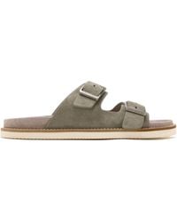 Brunello Cucinelli - Double-Buckle Suede Sandals - Lyst
