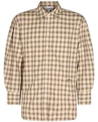 Ganni - Check-Print Puff-Sleeve Shirt - Lyst