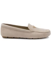 Prada - Triangle-logo Suede Driving Loafers - Lyst