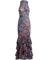 Etro - Stretch Tulle Long Dress With Floral Motif - Lyst