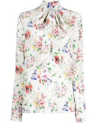 Rosetta Getty - Scarf-neck Floral-print Blouse - Lyst