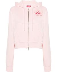 KENZO - Rose-print zipped hoodie - Lyst