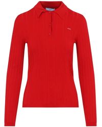 Prada - Ribbed-Knit Long-Sleeve Polo Shirt - Lyst