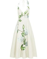 Oscar de la Renta - Flower-Print Midi Dress - Lyst