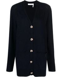 Chloé - V-Neck Fine-Knit Cardigan - Lyst