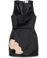 Elisabetta Franchi - Robe Courte En Satin À Fleurs Brodées - Lyst