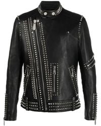 Philipp Plein - Veste De Moto En Cuir À Ornements Rockstud - Lyst