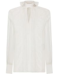 Dolce & Gabbana - Chantilly Lace Pussy-Bow Blouse - Lyst