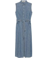 Semicouture - Chambray Belted Midi Dress - Lyst