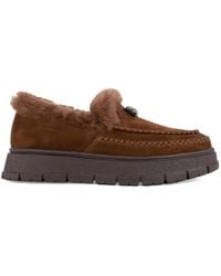 Linda Baumann - Mocassins En Daim À Bords En Fourrure - Lyst