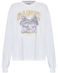 Ganni - Long-Sleeve T-Shirt With Mushroom Teddy - Lyst