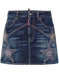 DSquared² - Denim Midi-Rok Met Sterrenstuds - Lyst