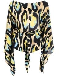 Roberto Cavalli - Animal-Print Draped Blouse - Lyst