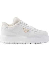 Prada - Shearling Leather Sneakers - Lyst