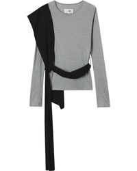 MM6 by Maison Martin Margiela - Draped-Panel Long-Sleeved Top - Lyst