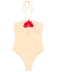 FARM Rio - Floral-Applique Halterneck Swimsuit - Lyst