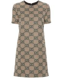 Gucci - Monogram-pattern Wool Mini Dress - Lyst
