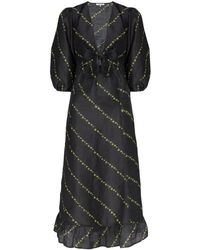 Ganni Jurk Met Bloemdessin - Zwart