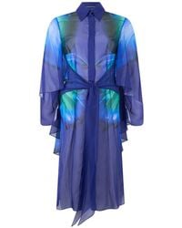 Alberta Ferretti - Silk Long-Sleeve Midi Dress - Lyst