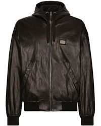 Dolce & Gabbana - Logo-tag Hooded Leather Jacket - Lyst
