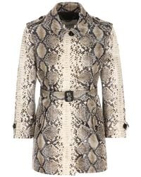 Burberry - Snakeskin-Print Belted Coat - Lyst