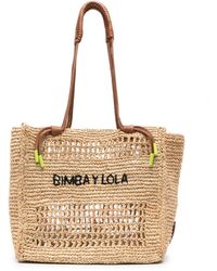 Bimba Y Lola - Logo-embroidered Raffia Shoulder Bag - Lyst