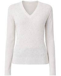Liu Jo - Pearl-Embellished V-Neck Sweater - Lyst