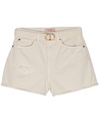 Twin Set - Frayed Belted Denim Shorts - Lyst