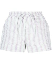Ganni - Striped Seersucker Shorts - Lyst
