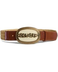 DSquared² - Logo-Buckle Raffia Belt - Lyst