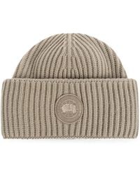 Canada Goose - Ribbed-Knit Logo-Patch Beanie Hat - Lyst