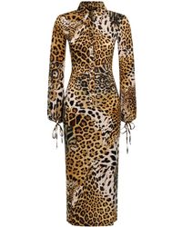Roberto Cavalli - Midi-Jurk Met Luipaardprint - Lyst