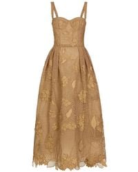 Oscar de la Renta - Flower-Appliqué Sleeveless Midi Dress - Lyst