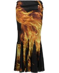 Balmain - Fire-Print Draped Midi Skirt - Lyst