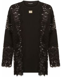 Dolce & Gabbana - Camisa con detalle de encaje y manga larga - Lyst