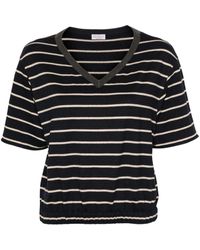 Brunello Cucinelli - Striped V-neck T-shirt - Lyst